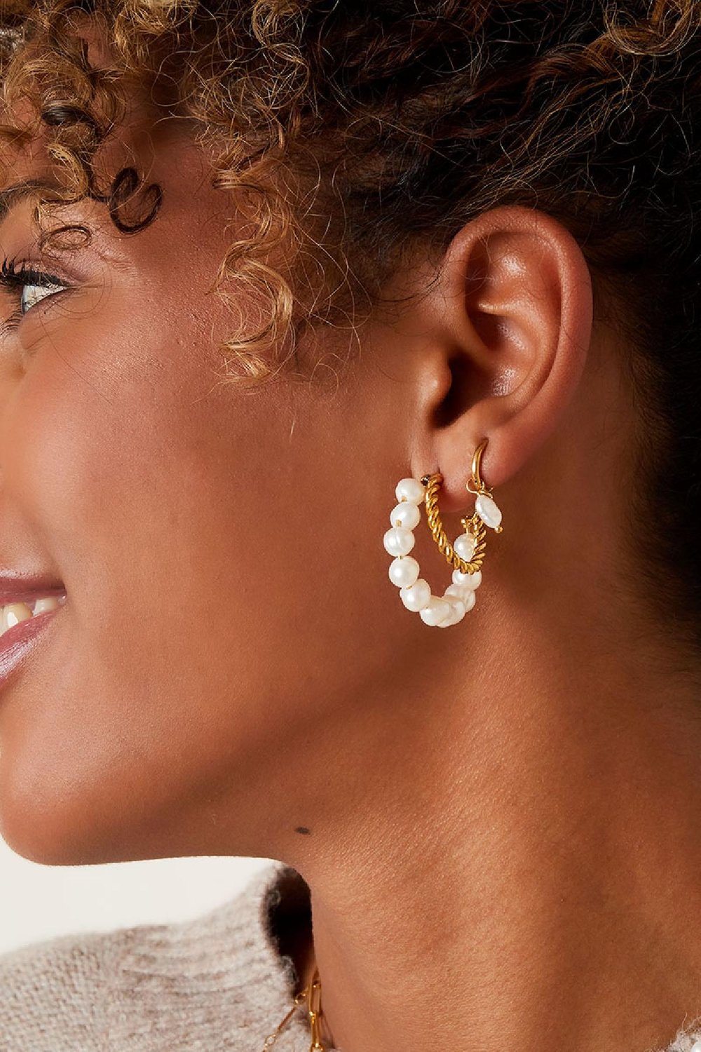 Earrings pearls with a twist Gold Color Stainless Steel h5Picture3